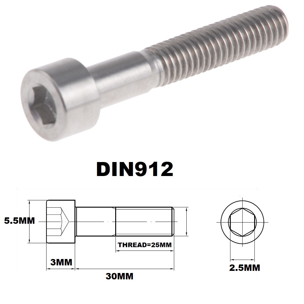 M3X30MM 0.5 THREAD PITCH TITANIUM ALLEN HEAD BOLT GRADE 5